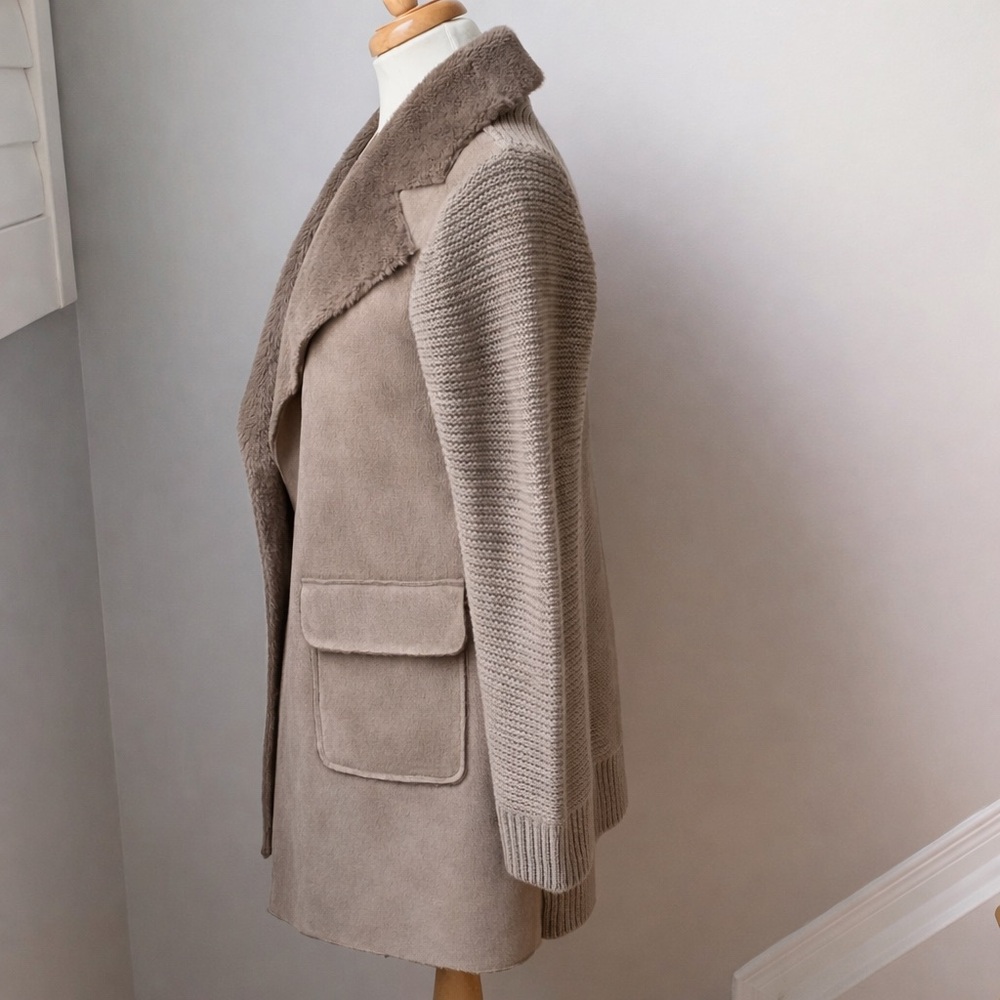 Anthropologie Faux Fur Piper Sweater Coat - Taupe - Picture 5 of 10